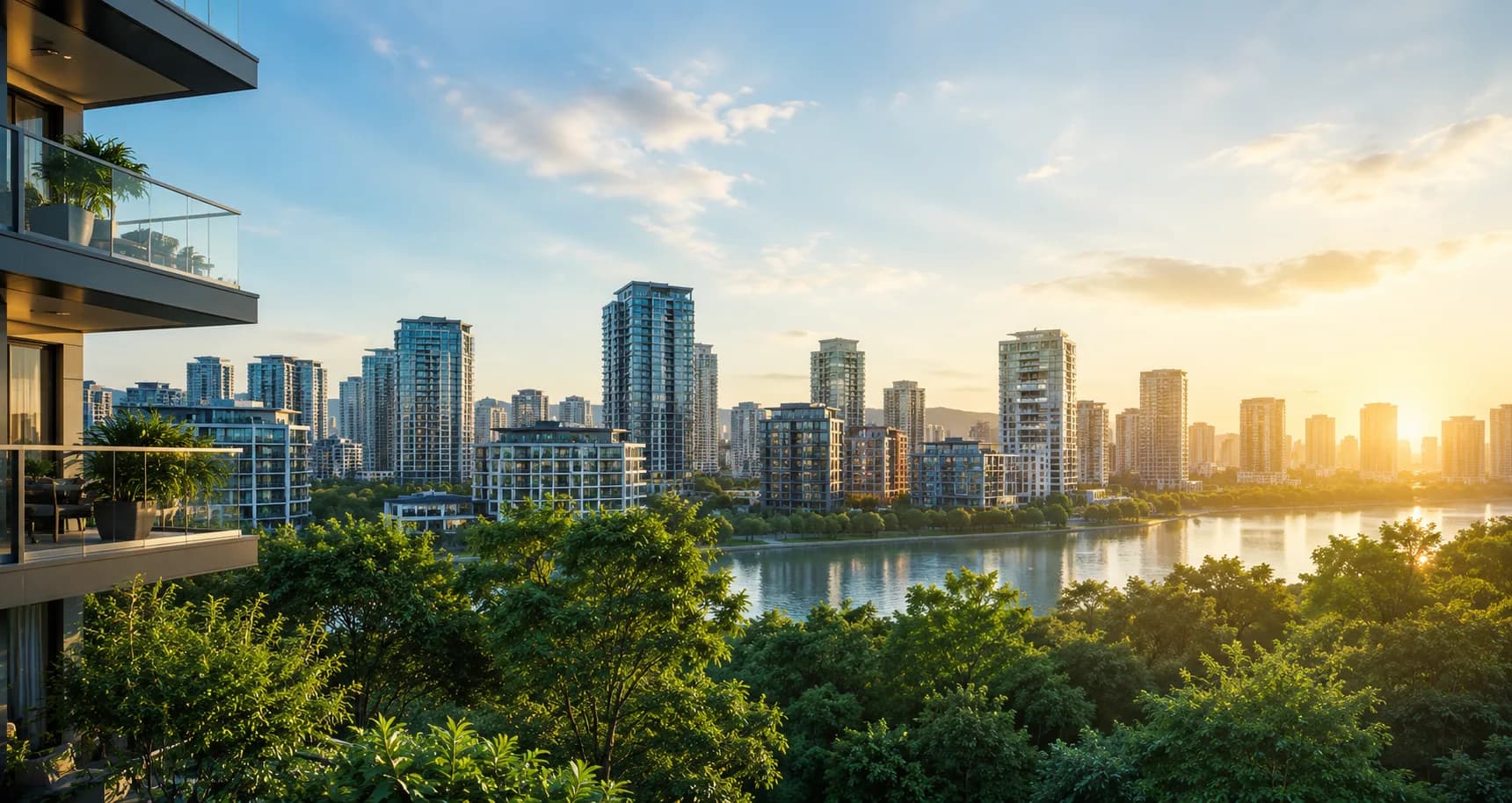 Premium apartment community in Bangalore at sunset